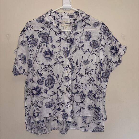 Cynthia Rowley White 100% Linen Floral Flower Button Front Shirt Top Women Small - Picture 1 of 7